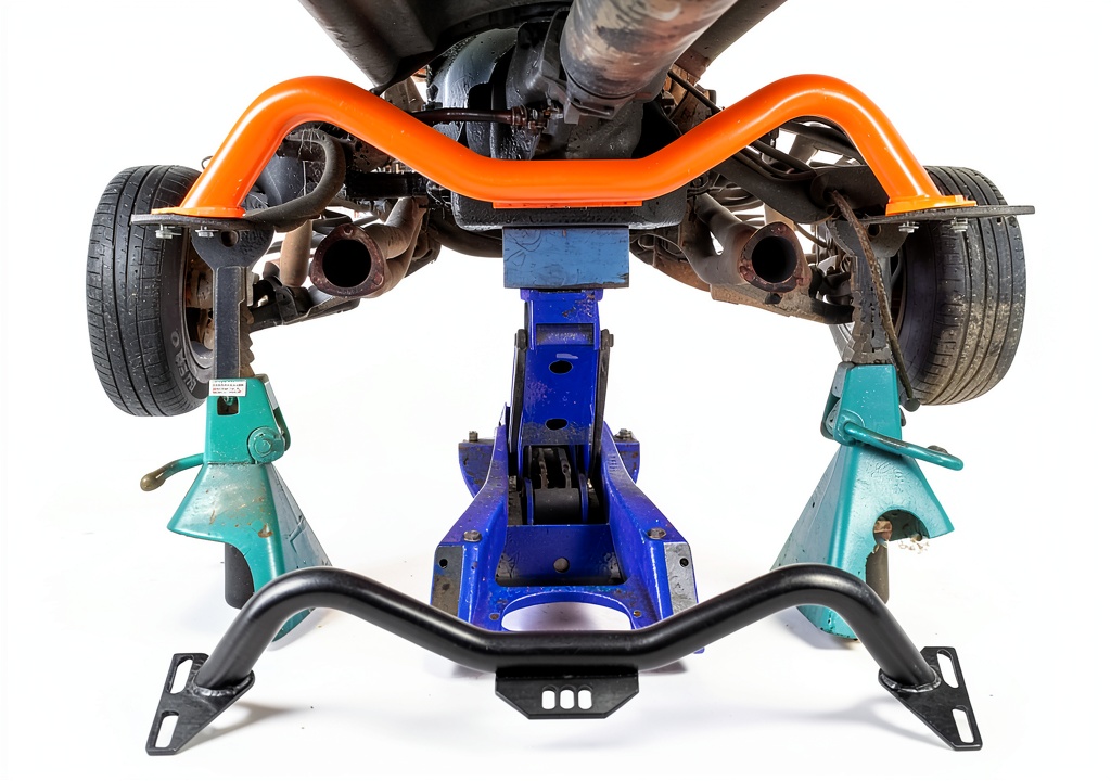 Adjustable transmission crossmember installed in a classic Chevy truck