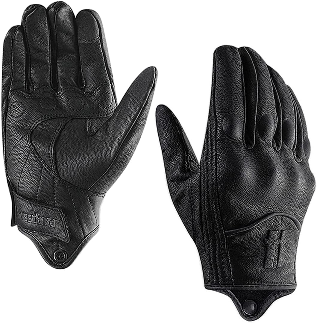 Harssidanzar leather motorcycle gloves on a bike handlebar