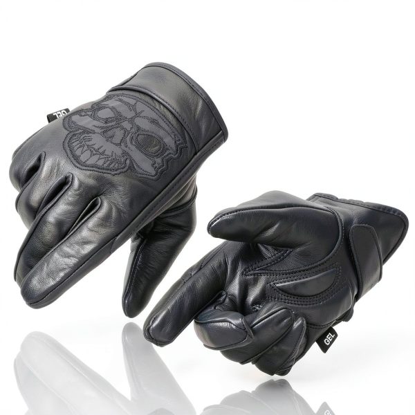 Shaf Black Motorcycle Gloves MG7570 Full‑Grain Cowhide Gel Palm-6