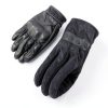 Harssidanzar Leather Motorcycle Gloves Black Fleece Lined Touchscreen-1