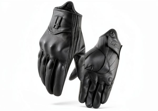 Harssidanzar Leather Motorcycle Gloves Black Fleece Lined Touchscreen-3