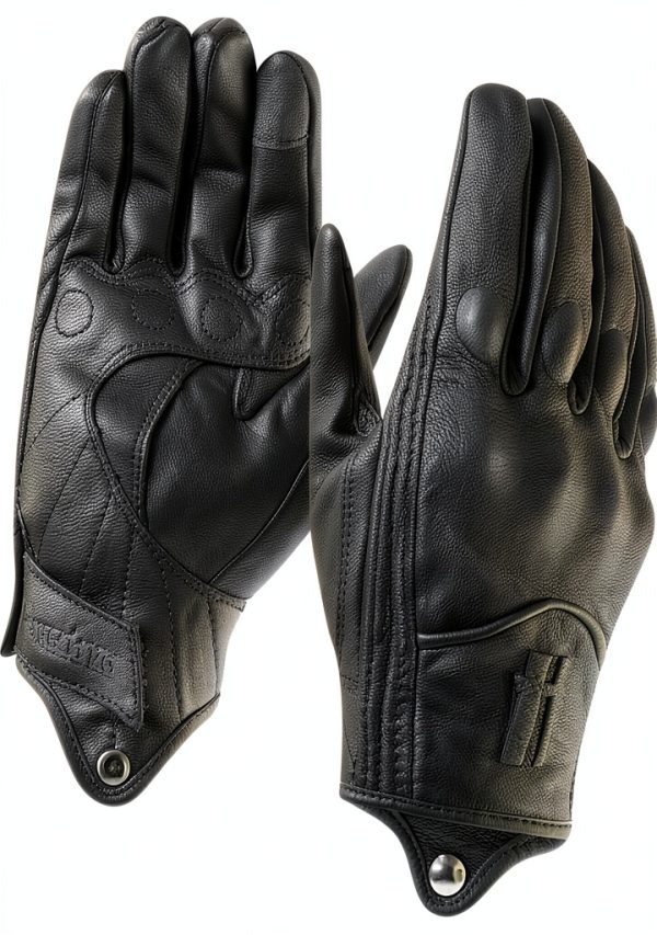 Harssidanzar Leather Motorcycle Gloves Black Fleece Lined Touchscreen-0