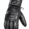 Leather Motorcycle Gloves Jackets 4 Bikes Padded Water Resistant Black-0